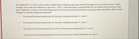 On September 1 5 , Year 4 , the county in which