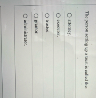 The person setting up a trust is called the: