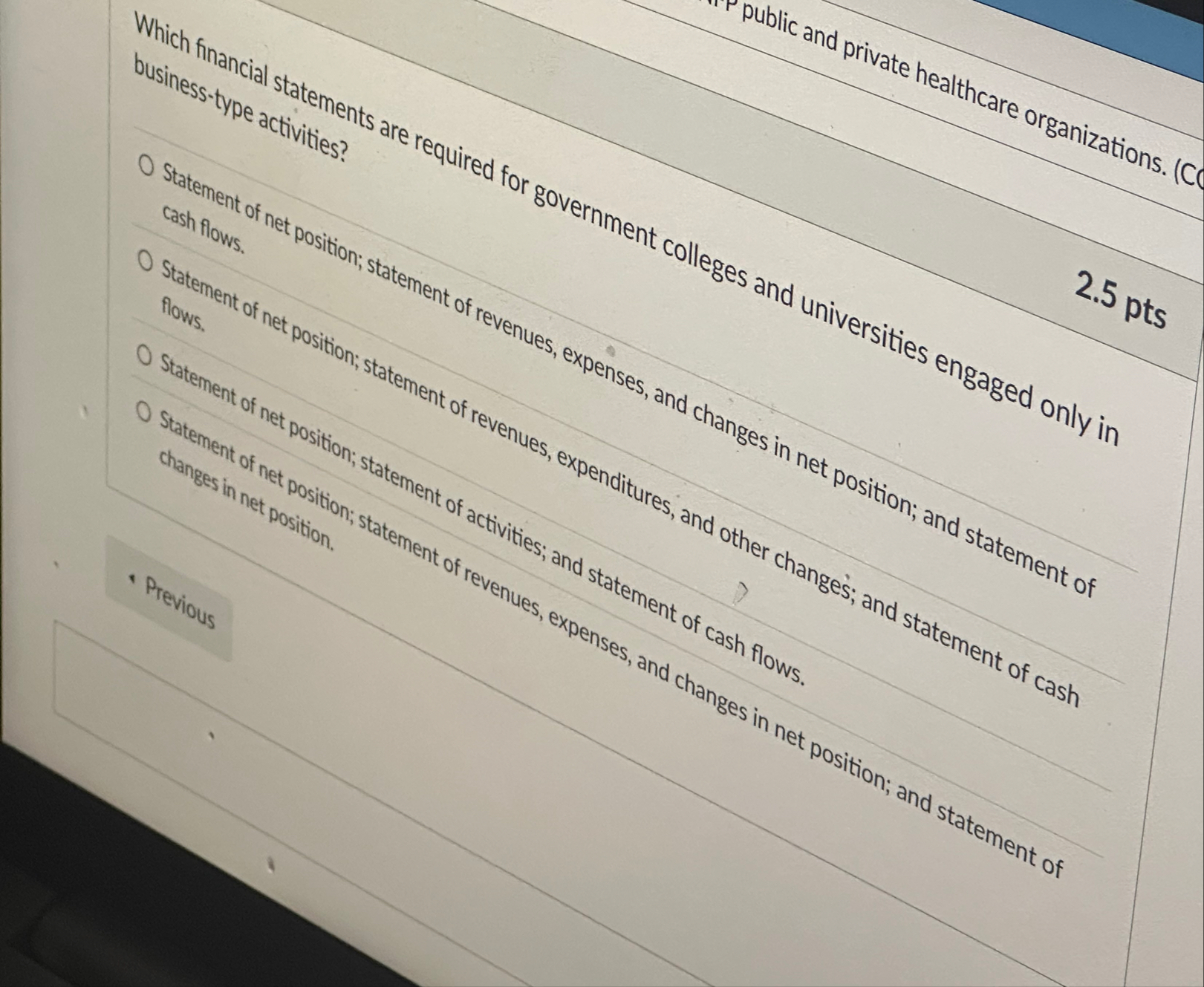 2 . 5 pts Which financial statements are required