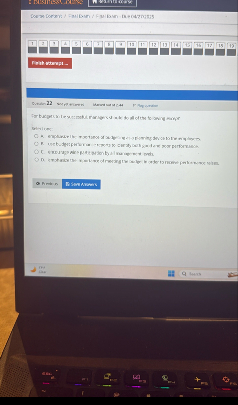 E busmescourse prod Course Content / Final Exam /