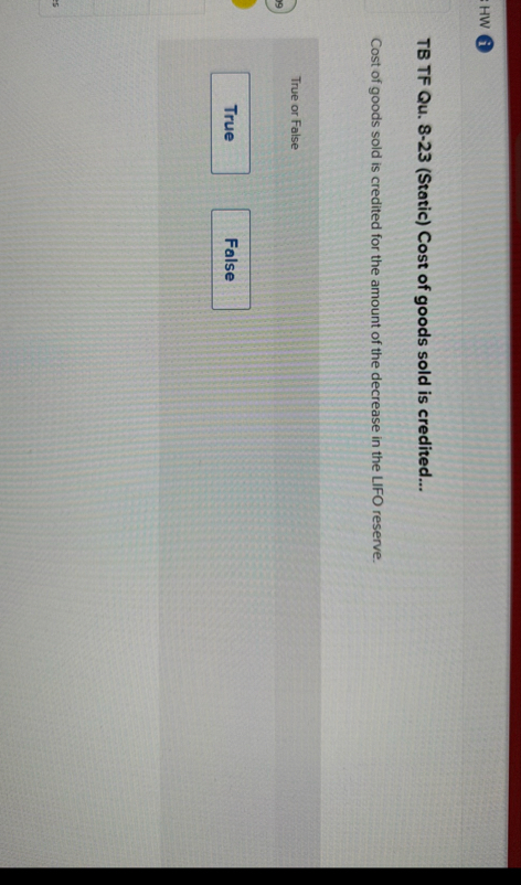 HW ( i ) TB TF Qu . 8 - 2 3 ( Static ) Cost of