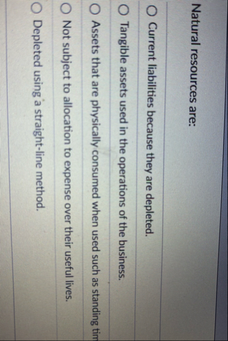 Natural resources are: Current liabilities