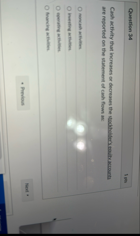 Question 3 4 1 pts Cash activity that increases