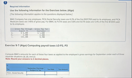 Required information Use the following