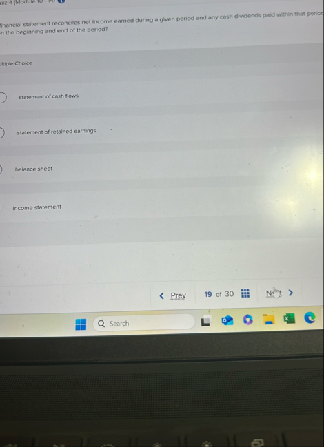 Inancial statement reconciles net income earned