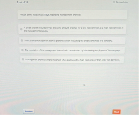 2 out of 1 5 Review Later Which of the following