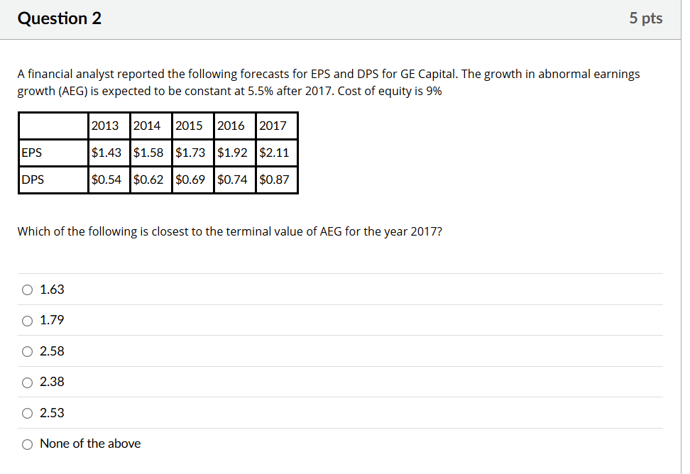 Question 2 A financial analyst reported the
