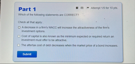 Part 1 Attempt 1 5 for 1 0 pts . Which of the