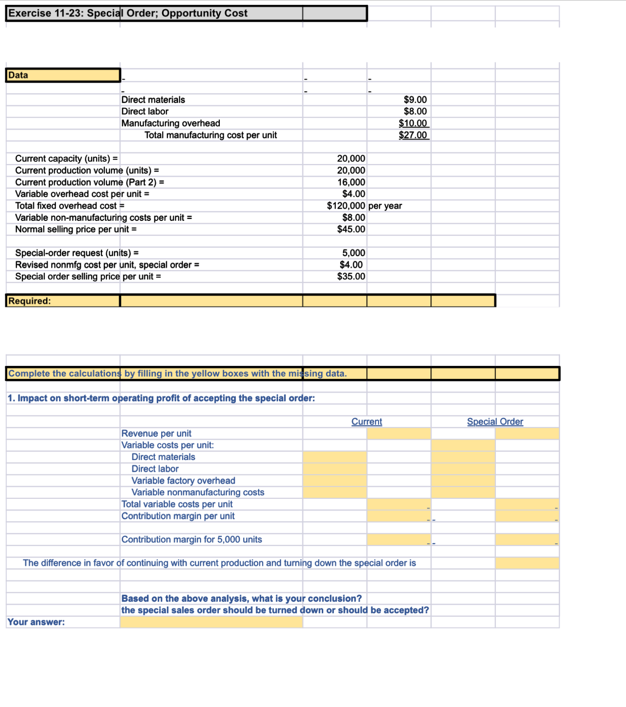 Exercise 1 1 - 2 3 : Special Order; Opportunity
