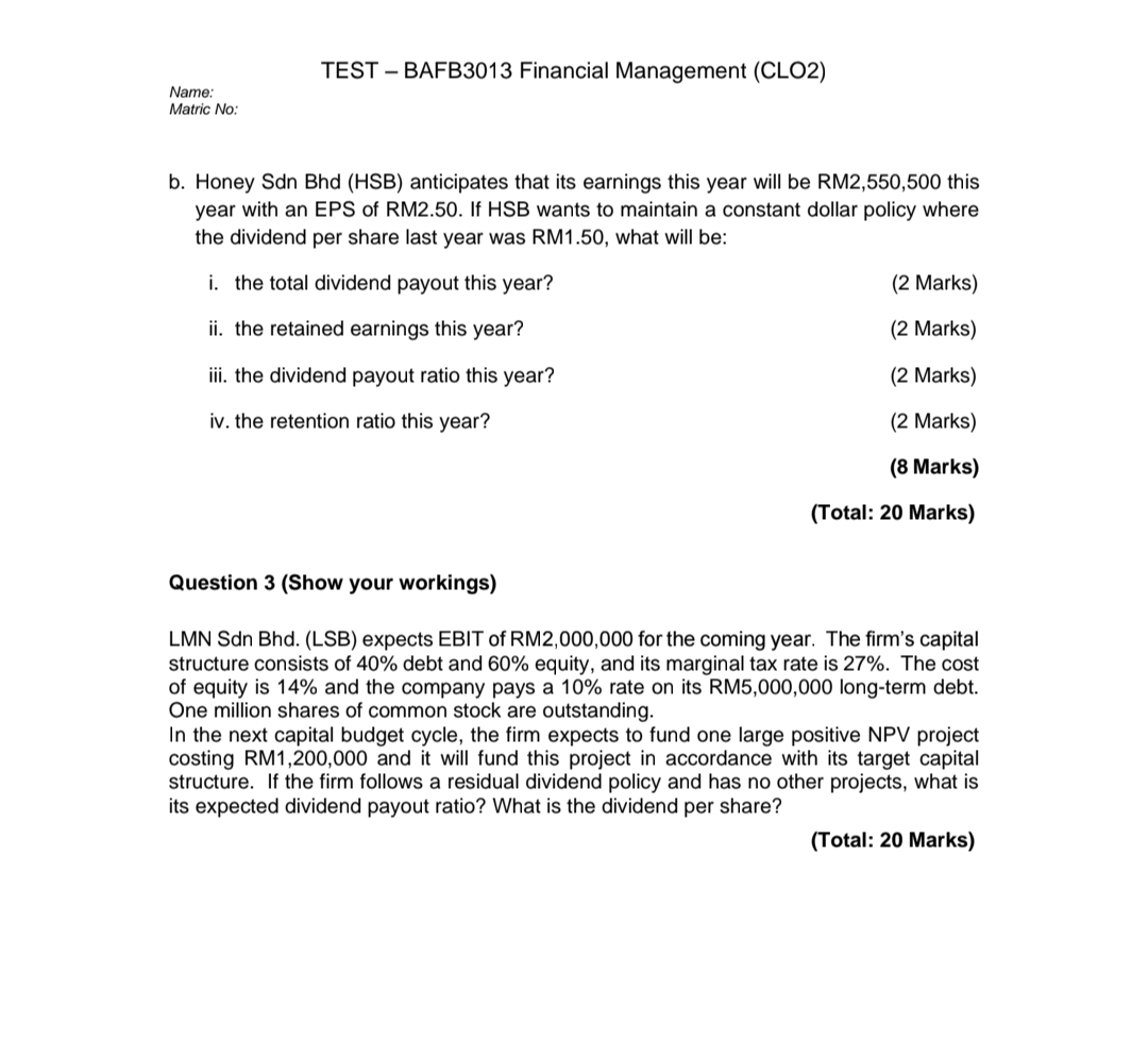 TEST - BAFB 3 0 1 3 Financial Management ( CLO 2