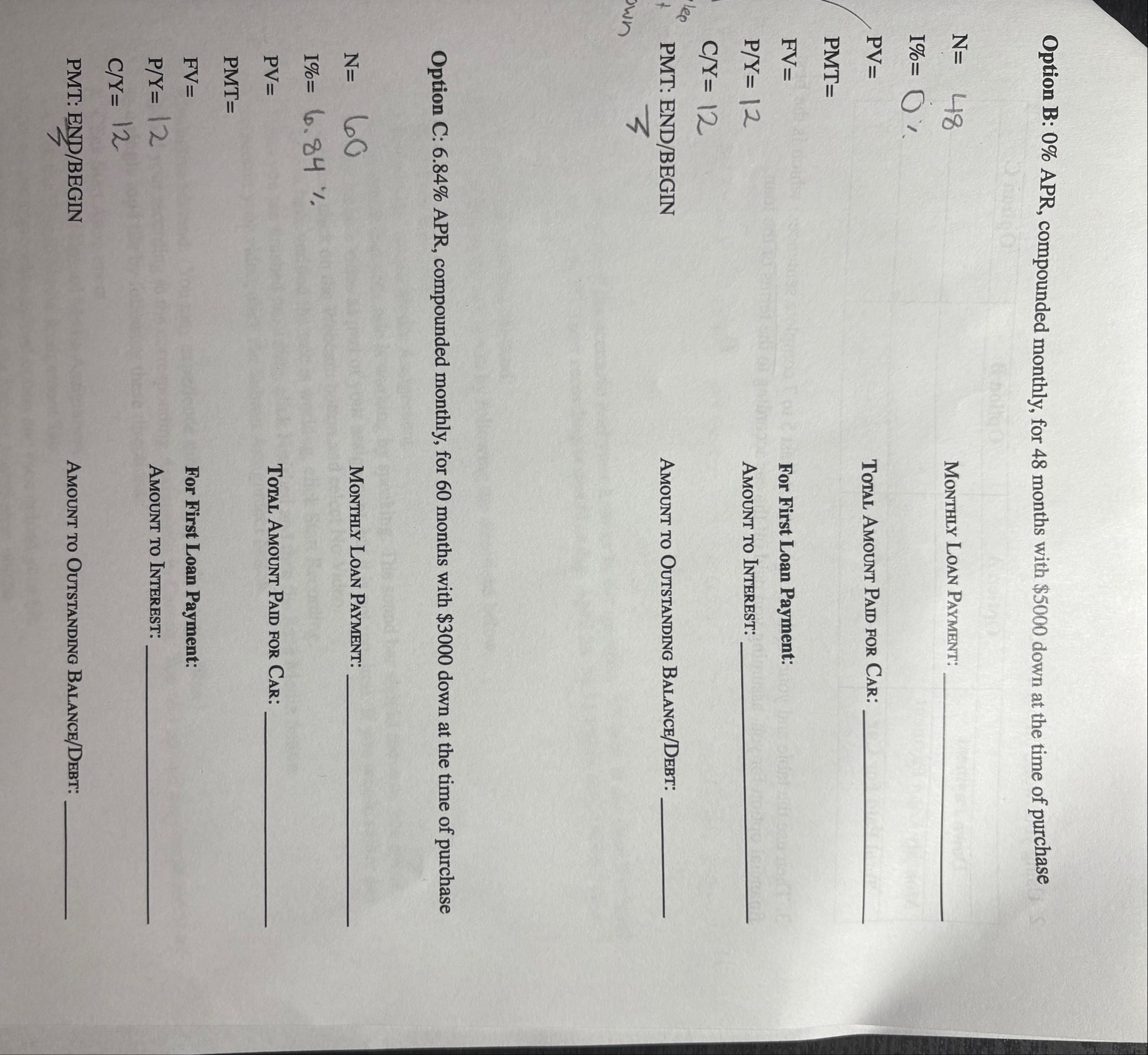 Option B: 0 % APR, compounded monthly, for 4 8