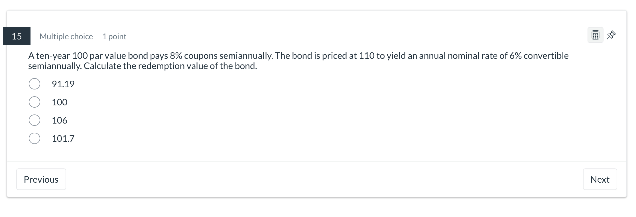 A ten - year 1 0 0 par value bond pays \ ( 8 \ %