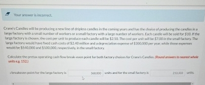 Your answer is incorrect. Crane's Candies will be