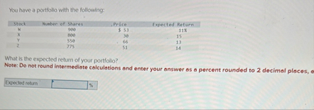 You have a portfollo with the following: \ table