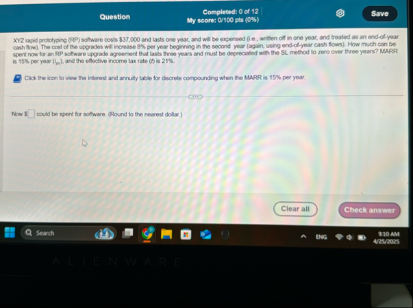 Question Completed: O of 1 2 Hy score: 0 1 0 0