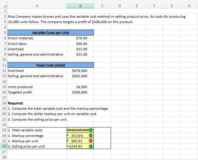 please help me finding markup per unit answer