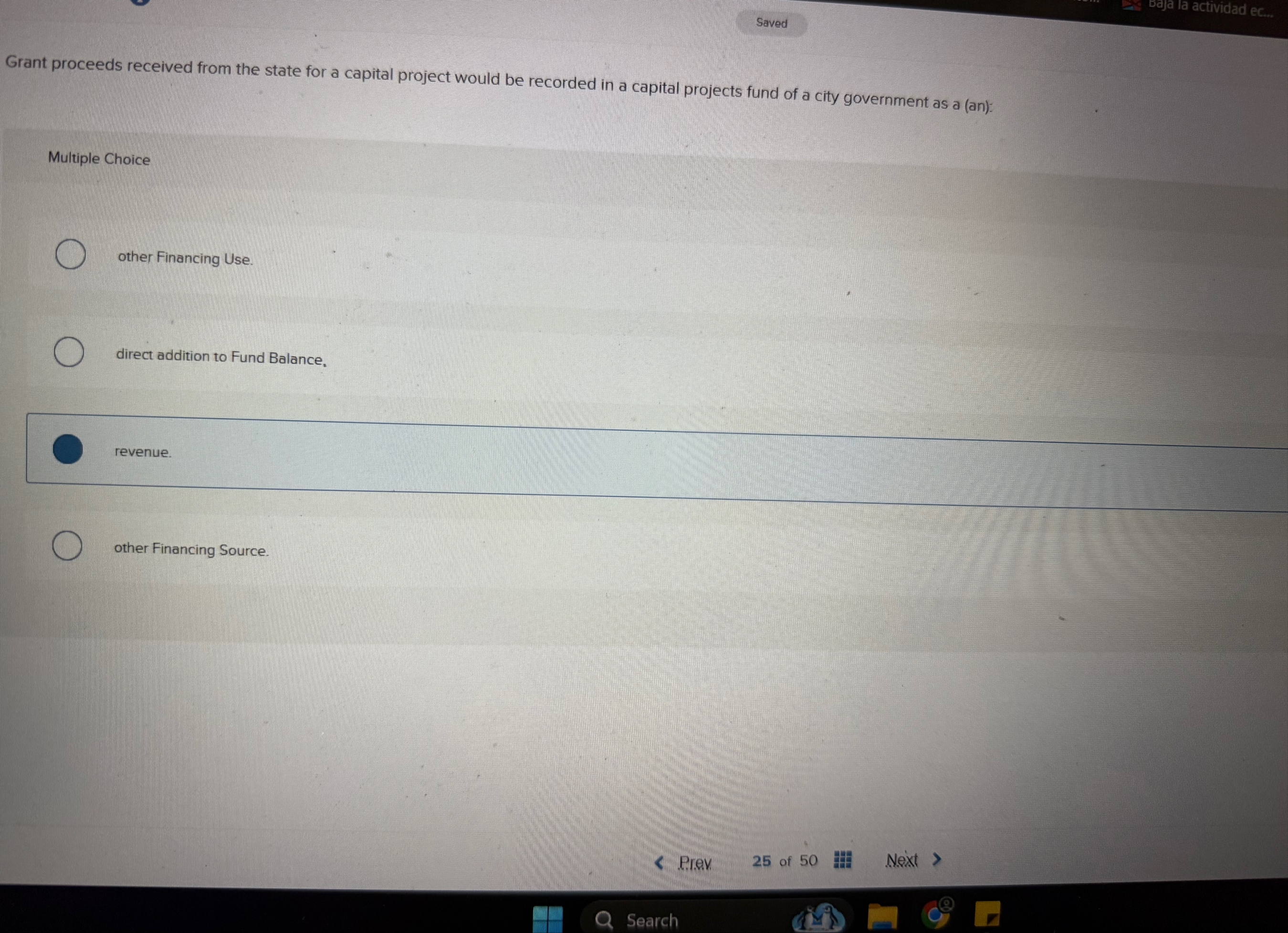 Saved Grant proceeds received from the state for