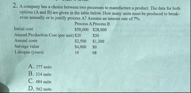 A company has a choice between two processes to