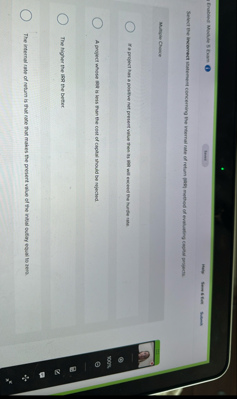 Enabled: Module 5 Exam 1 Help Seve 5 trit Submit