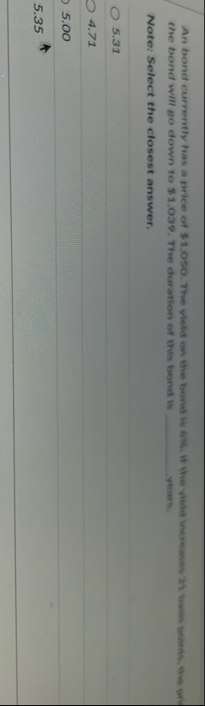 the bond will go down to $ 1 , 0 3 9 . The