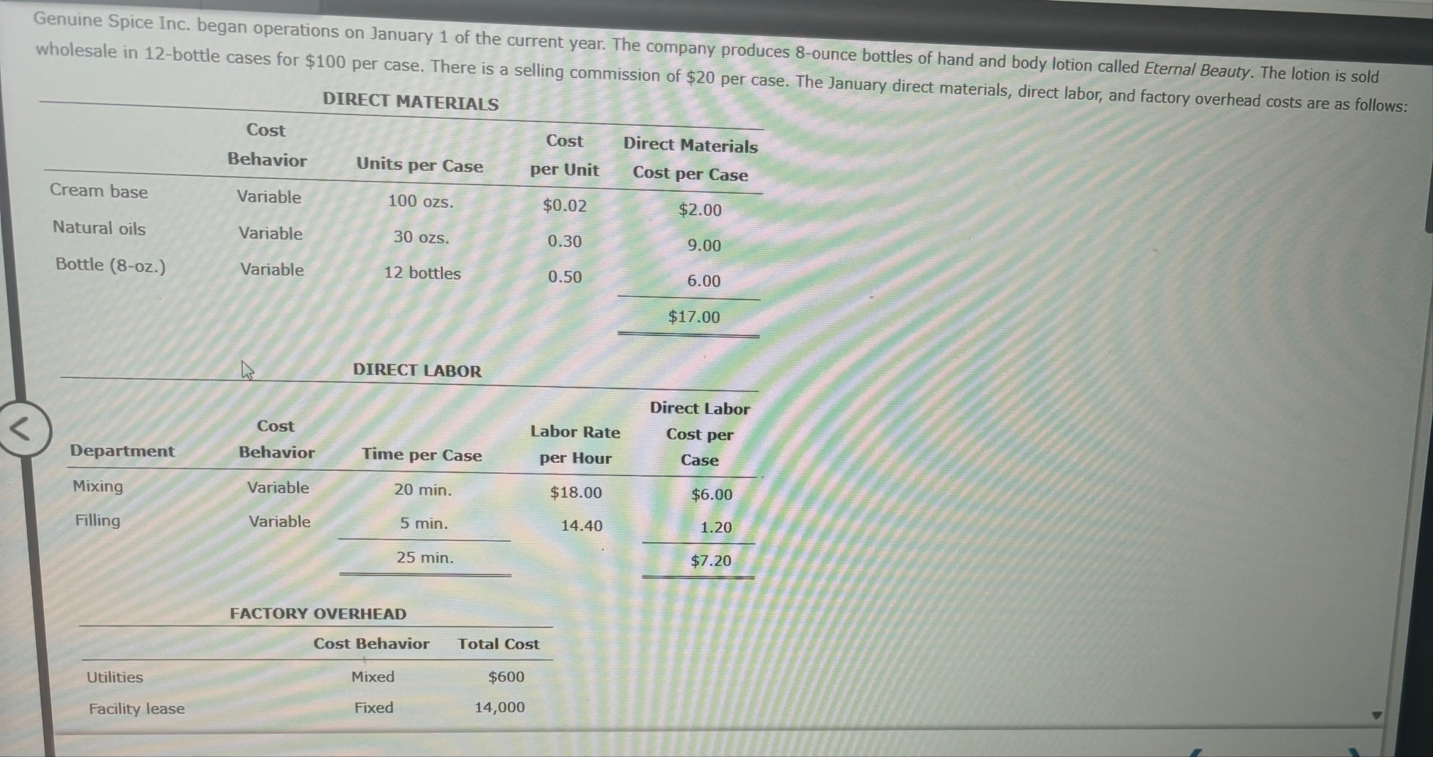Data from Part A: Variable cost at high point: .