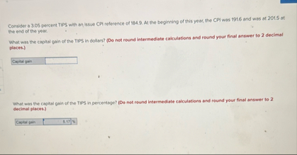Conyider a 3 . 0 5 percent TiPS when an asue CPI