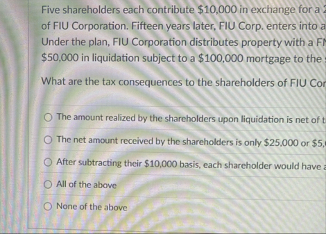 Five shareholders each contribute $ 1 0 , 0 0 0