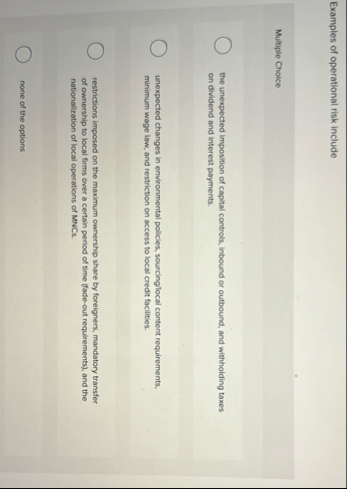 Examples of operational risk include Multiple