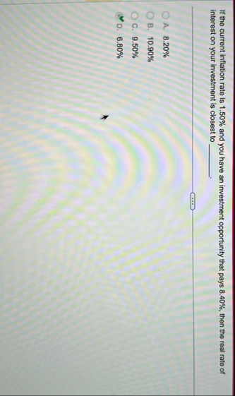 If the current inflation rate is 1 . 5 0 % and