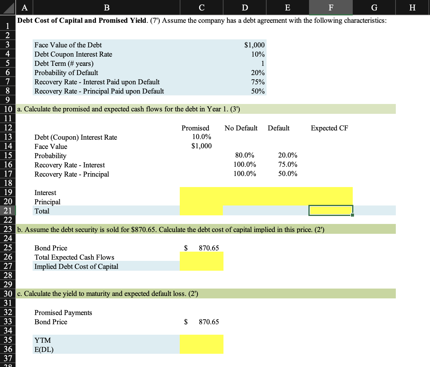 please use excel to solve ! ! ! ! and please use