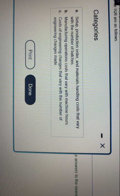 HJ 6 are as follows. Categories a . Setup,