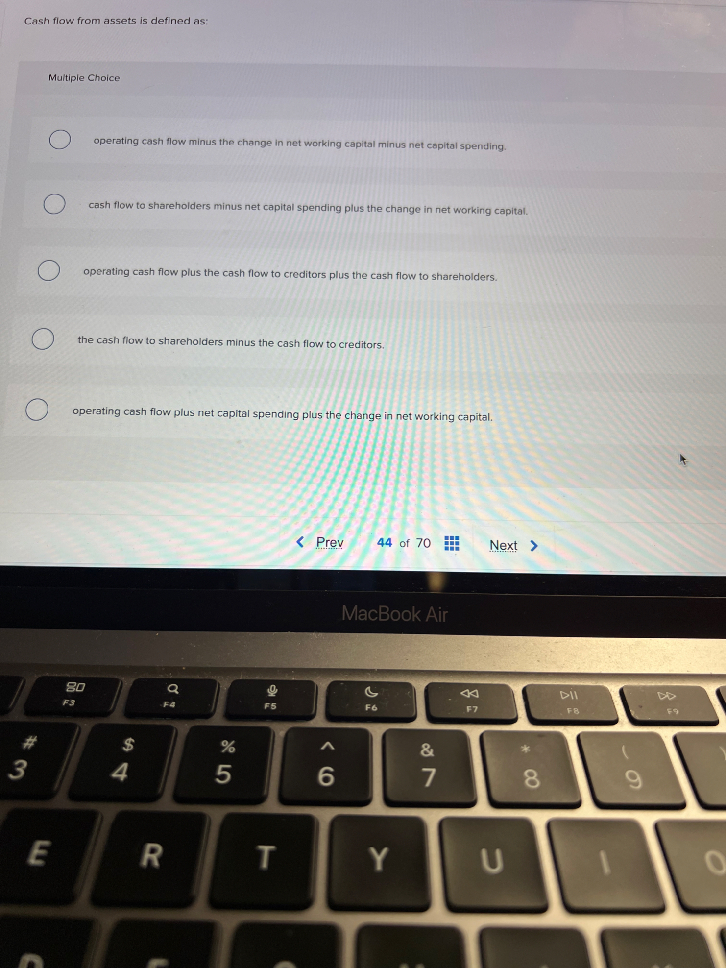 Cash flow from assets is defined as: Multiple