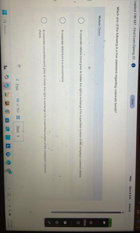 Enabled: FIN 4 4 7 - Final Exam ( Spring 2 0 . .