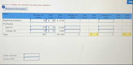 ( 1 ) Required information \ table [ [ LIFO ,