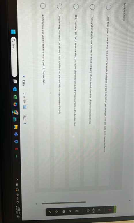 Multiple Choice Long term government bonds had a