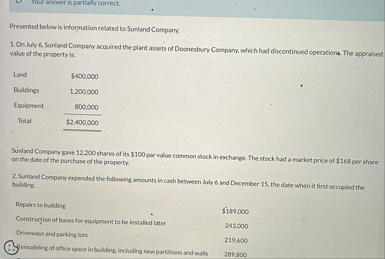 Your answer is partially correct. Presented below