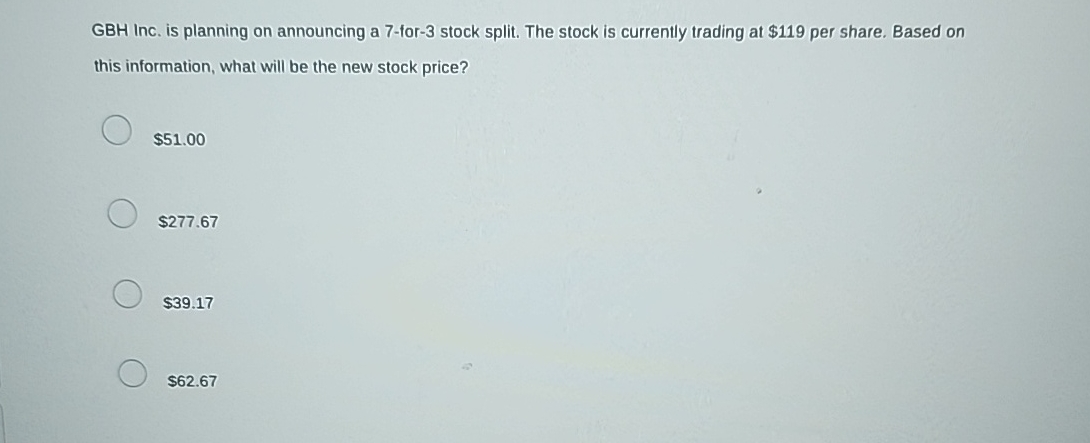 GBH Inc. is planning on announcing a 7 - for - 3