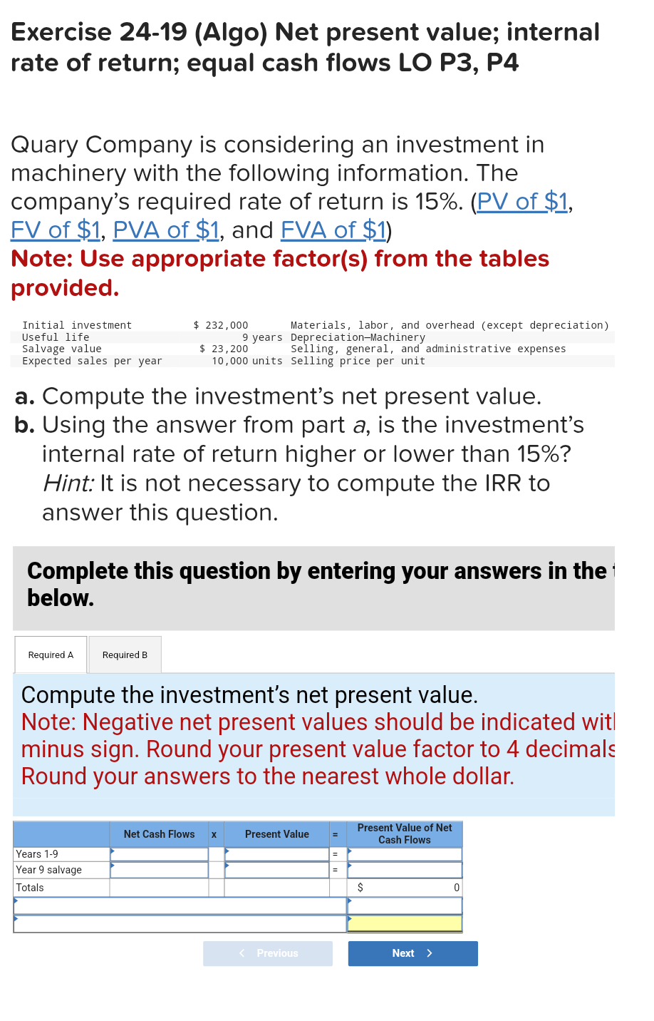 Exercise 2 4 - 1 9 ( Algo ) Net present value;
