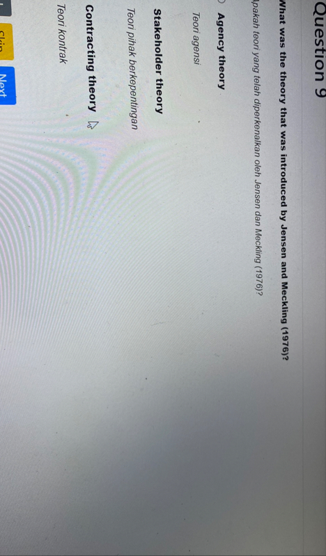 Question 9 What was the theory that was