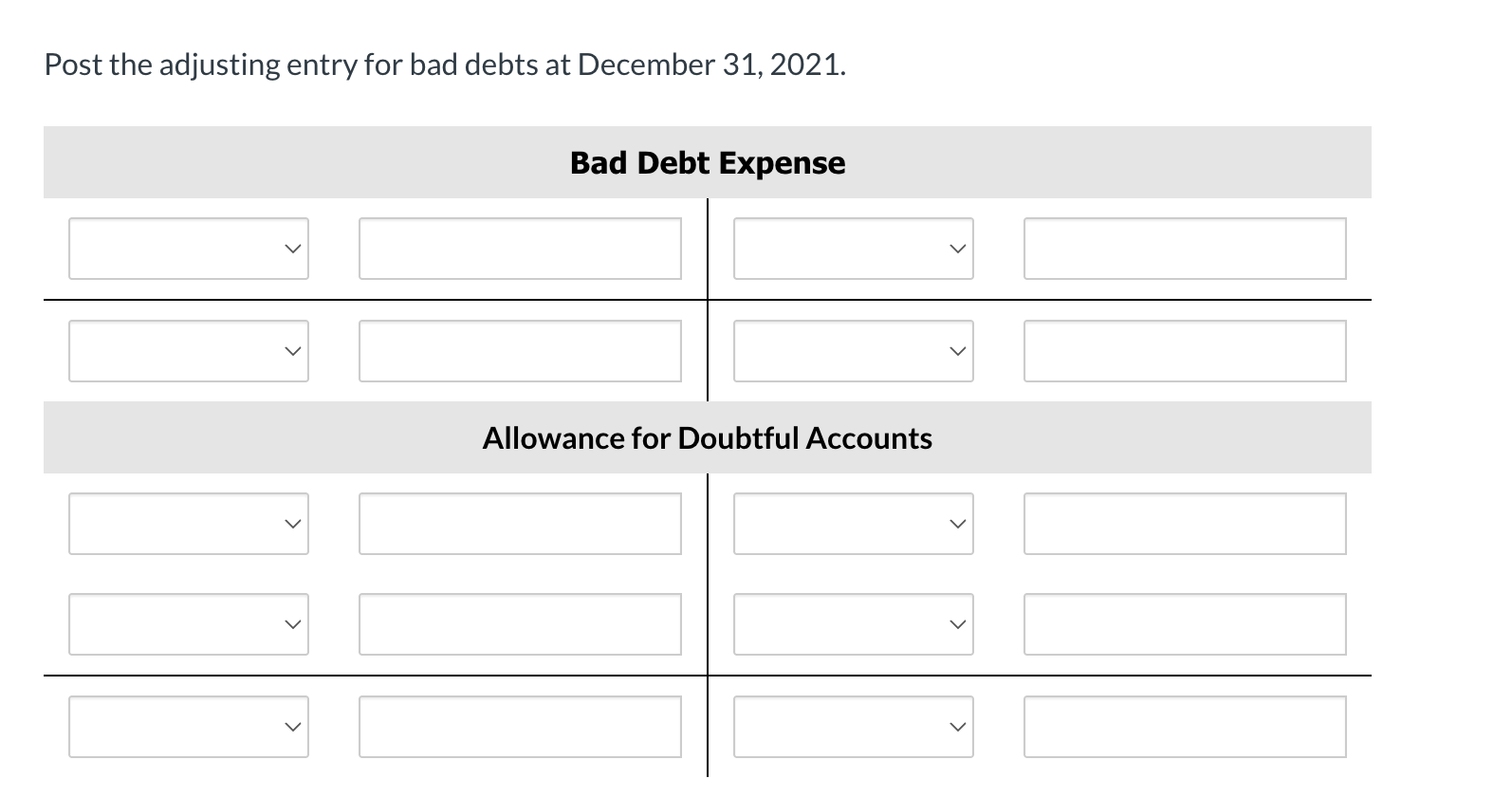 Post the adjusting entry for bad debts at