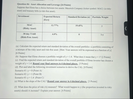 Question 8 6 : Asset Allocation and Leverage [ 2