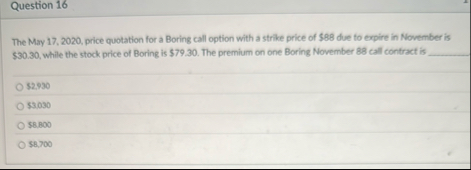 Question 1 6 The May 1 7 , 2 0 2 0 , price