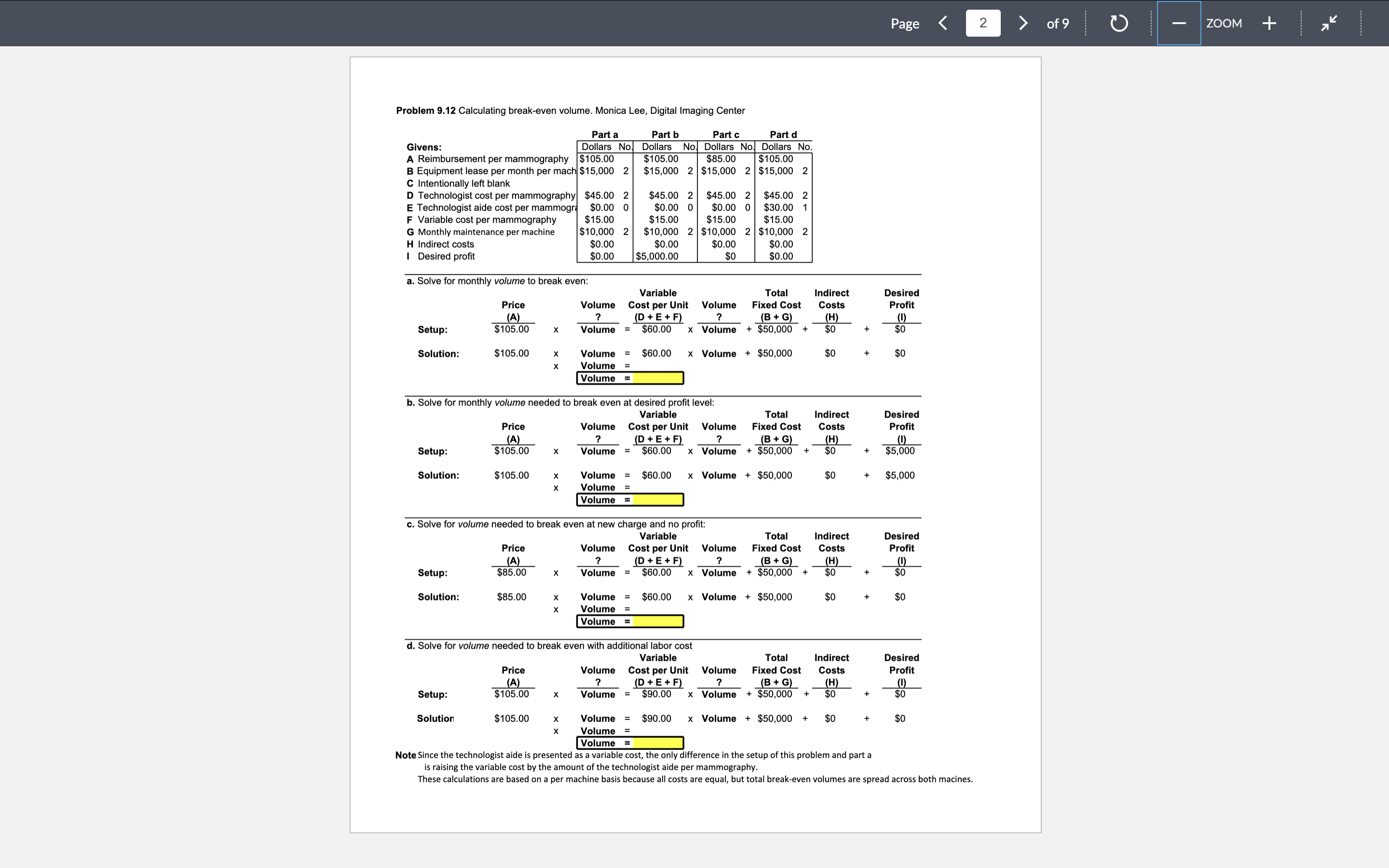 Problem 9 . 1 2 Calculating break - even volume.