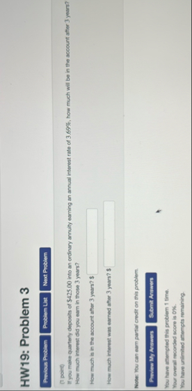 HW 1 9 : Problem 3 Pruvious Problem Problem Lst