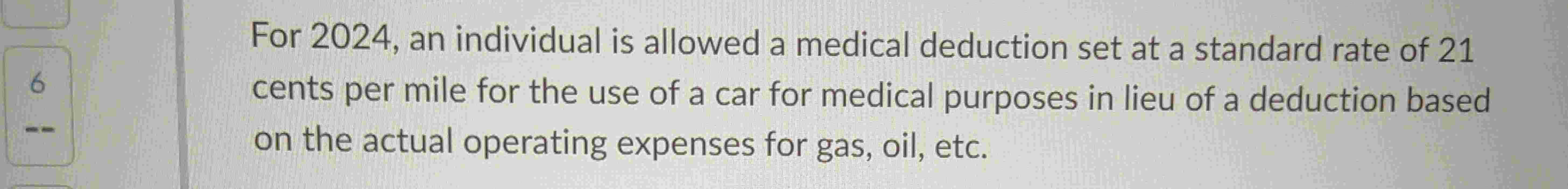 For 2 0 2 4 , an individual is allowed a medical