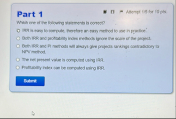 Part 1 Attempt 1 5 for 1 0 pts . Which one of the