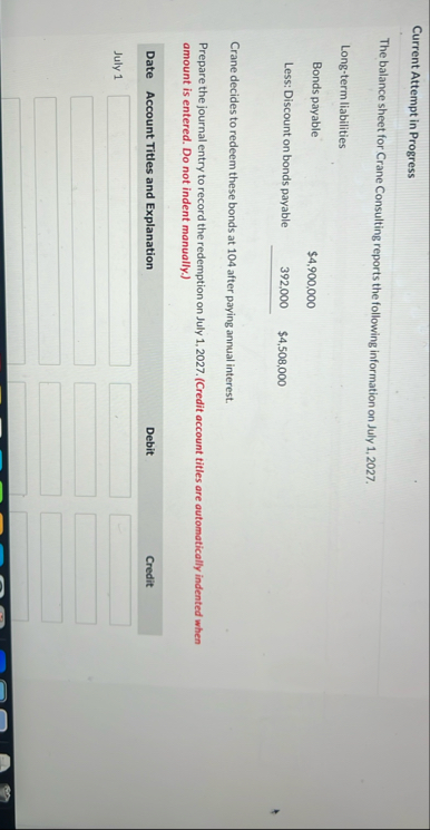 Current Attempt in Progress The balance sheet for