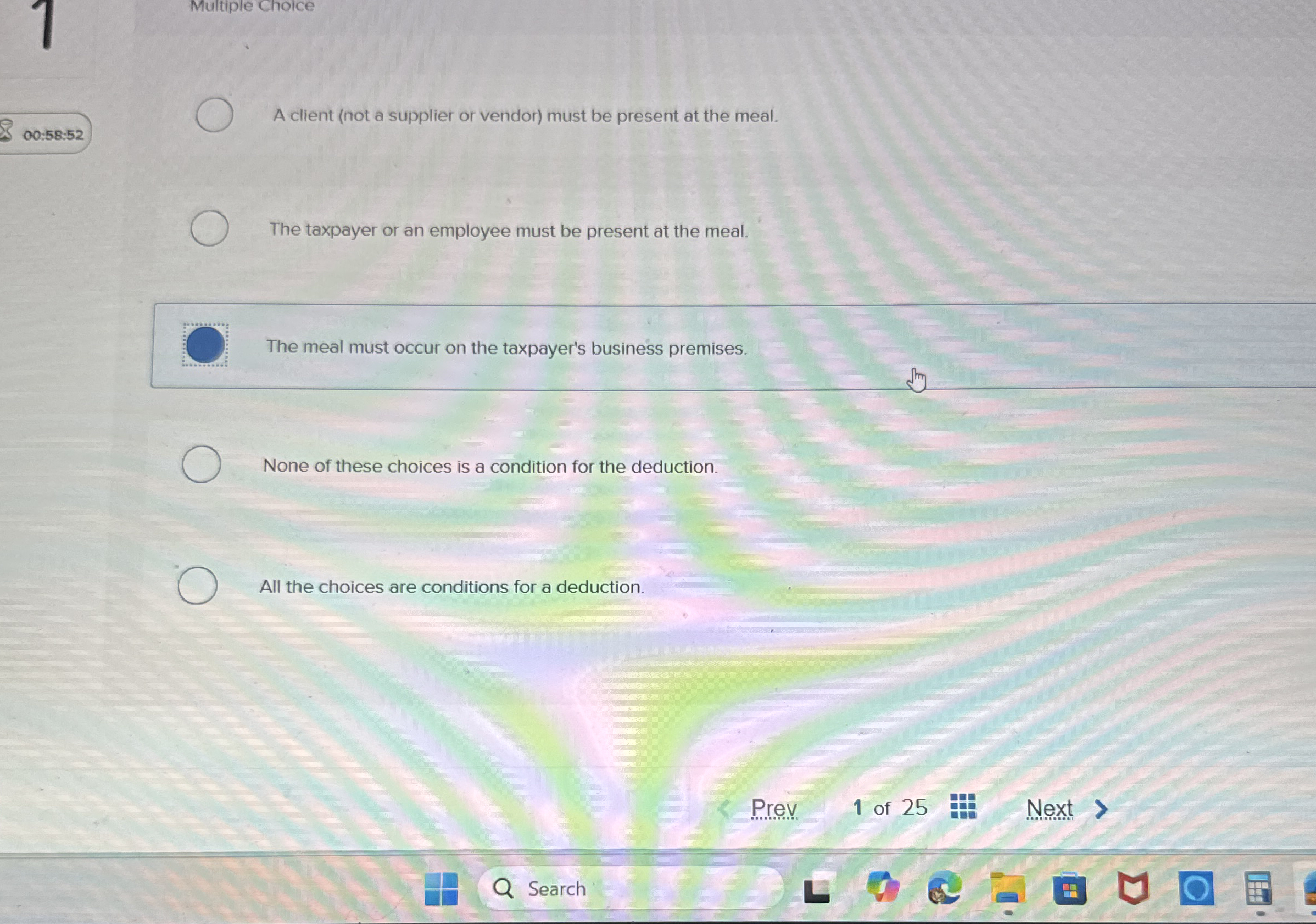 Multiple Choice 0 0 : 5 8 : 5 2 A client ( not a
