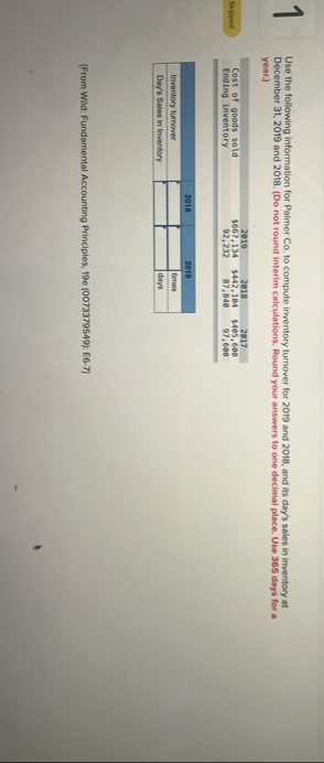 1 Use the following information for Palmer Co .