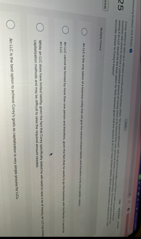 Troctoring Enabled: Unit a Exam C B asking if an